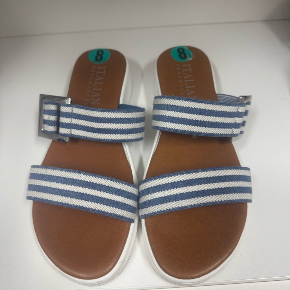 Italian Shoemakers Blue and White Striped Sandals - Picture 2 of 5